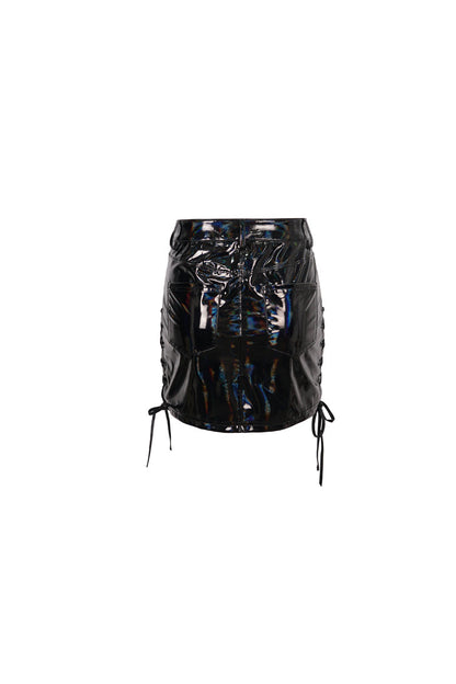 Lolita Skirt - Iridescent Mirrored Side Slit, Black, Slit Detail, Women's Style - additional product view 8