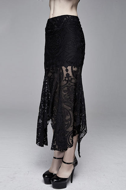 Lolita Skirt - Irregular Hem Court Flocking, Black, High-Low Hem, Fishtail Silhouette - additional product view 2