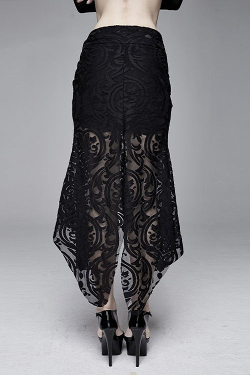 Lolita Skirt - Irregular Hem Court Flocking, Black, High-Low Hem, Fishtail Silhouette - additional product view 3