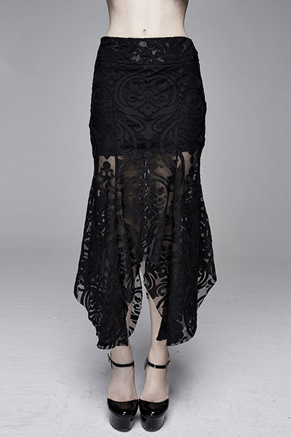 Lolita Skirt - Irregular Hem Court Flocking, Black, High-Low Hem, Fishtail Silhouette - main product image