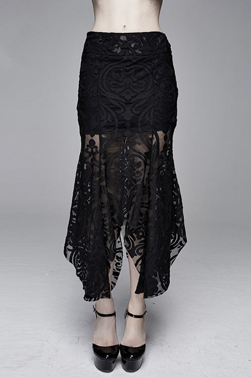 Lolita Skirt - Irregular Hem Court Flocking, Black, High-Low Hem, Fishtail Silhouette - main product image