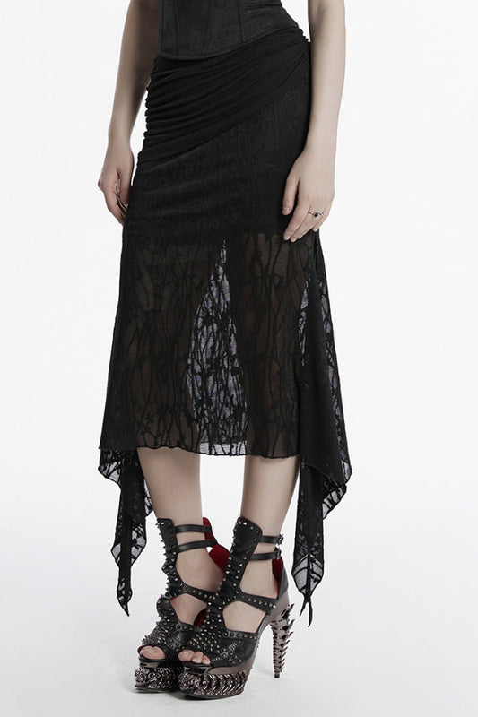 Lolita Skirt - Irregular Mesh Ruched, Black, Fishtail Silhouette, Women's Style - additional product view 2