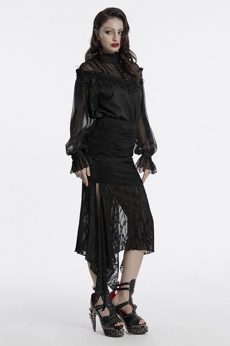 Lolita Skirt - Irregular Mesh Ruched, Black, Fishtail Silhouette, Women's Style - additional product view 4
