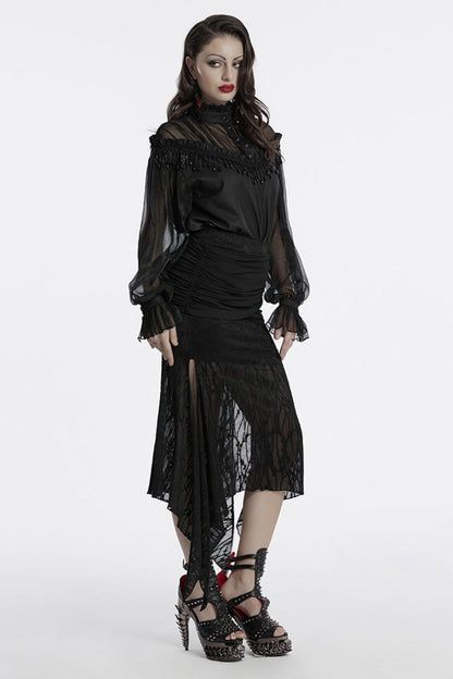 Lolita Skirt - Irregular Mesh Ruched, Black, Fishtail Silhouette, Women's Style - additional product view 4