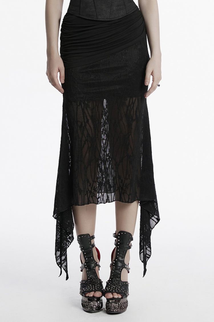 Lolita Skirt - Irregular Mesh Ruched, Black, Fishtail Silhouette, Women's Style - main product image