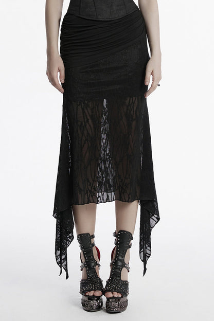 Lolita Skirt - Irregular Mesh Ruched, Black, Fishtail Silhouette, Women's Style - main product image
