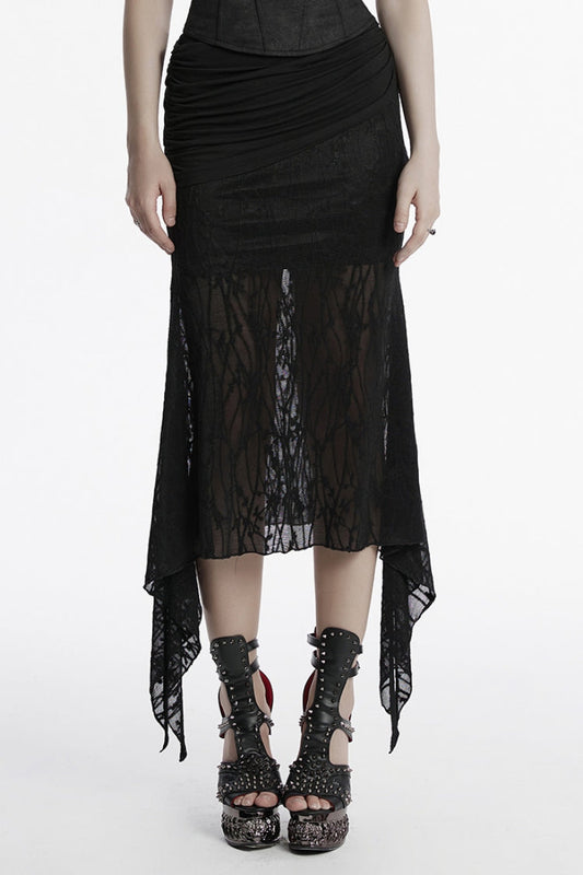 Lolita Skirt - Irregular Mesh Ruched, Black, Fishtail Silhouette, Women's Style - main product image
