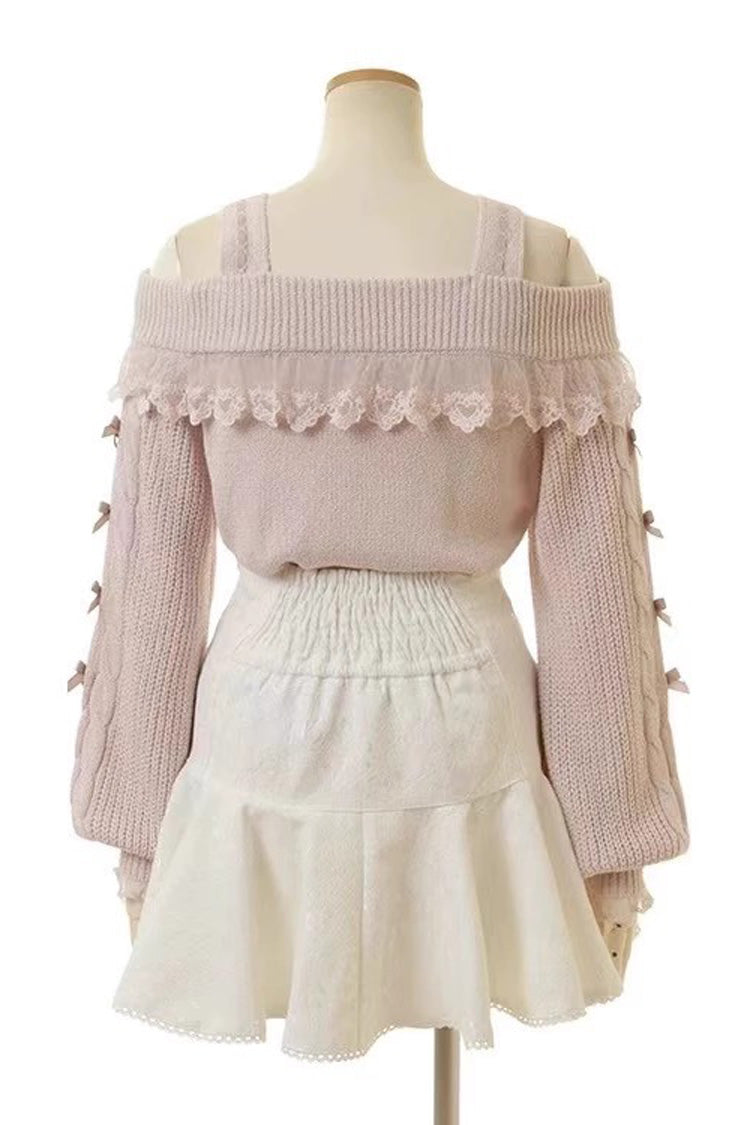 Lolita Skirt - Japanese, White, Double-Breasted, Bow Detail, Lace Trim - additional product view 4