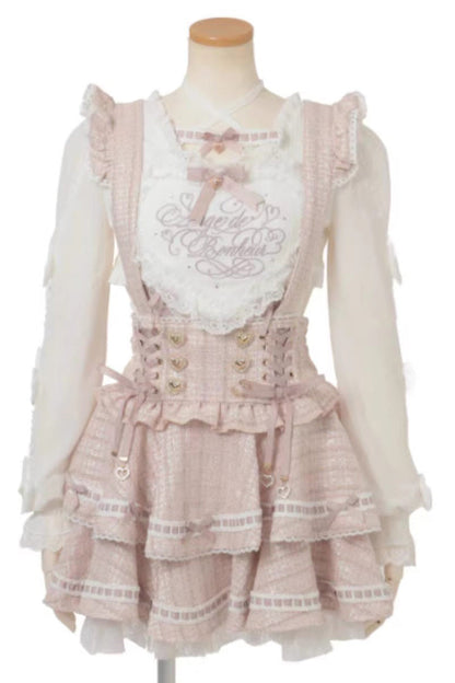 Lolita Skirt - Jirai Kei Multi-layered Printed, 3 Colors, Sweet Style, Lace Trim, Ruffled - S Pink / M Pink / L Pink option