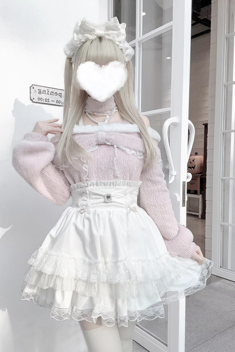 Lolita Skirt - Jirai Kei Triple-layered Printed, 3 Colors, Bow Detail, Lace Trim, Ruffled - additional product view 2
