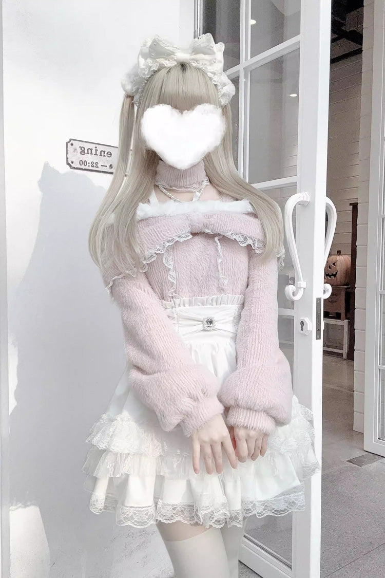 Lolita Skirt - Jirai Kei Triple-layered Printed, 3 Colors, Bow Detail, Lace Trim, Ruffled - additional product view 4