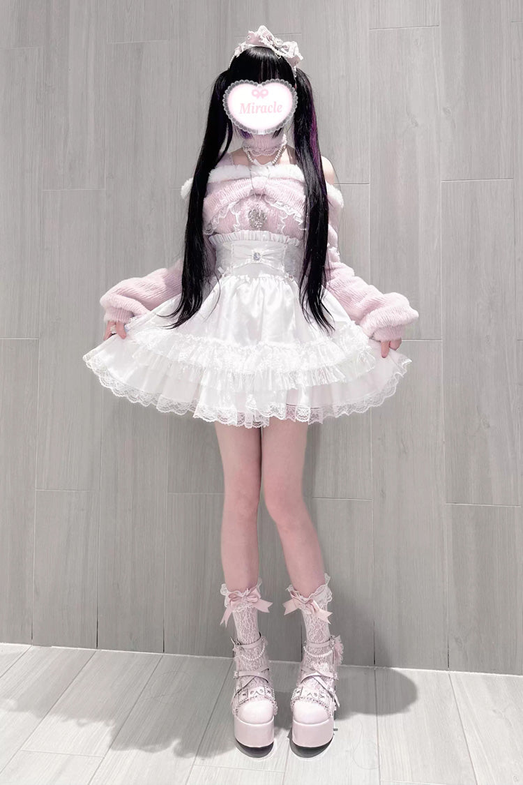 Lolita Skirt - Jirai Kei Triple-layered Printed, 3 Colors, Bow Detail, Lace Trim, Ruffled - additional product view 7