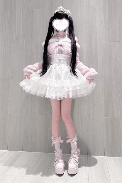 Lolita Skirt - Jirai Kei Triple-layered Printed, 3 Colors, Bow Detail, Lace Trim, Ruffled - additional product view 7