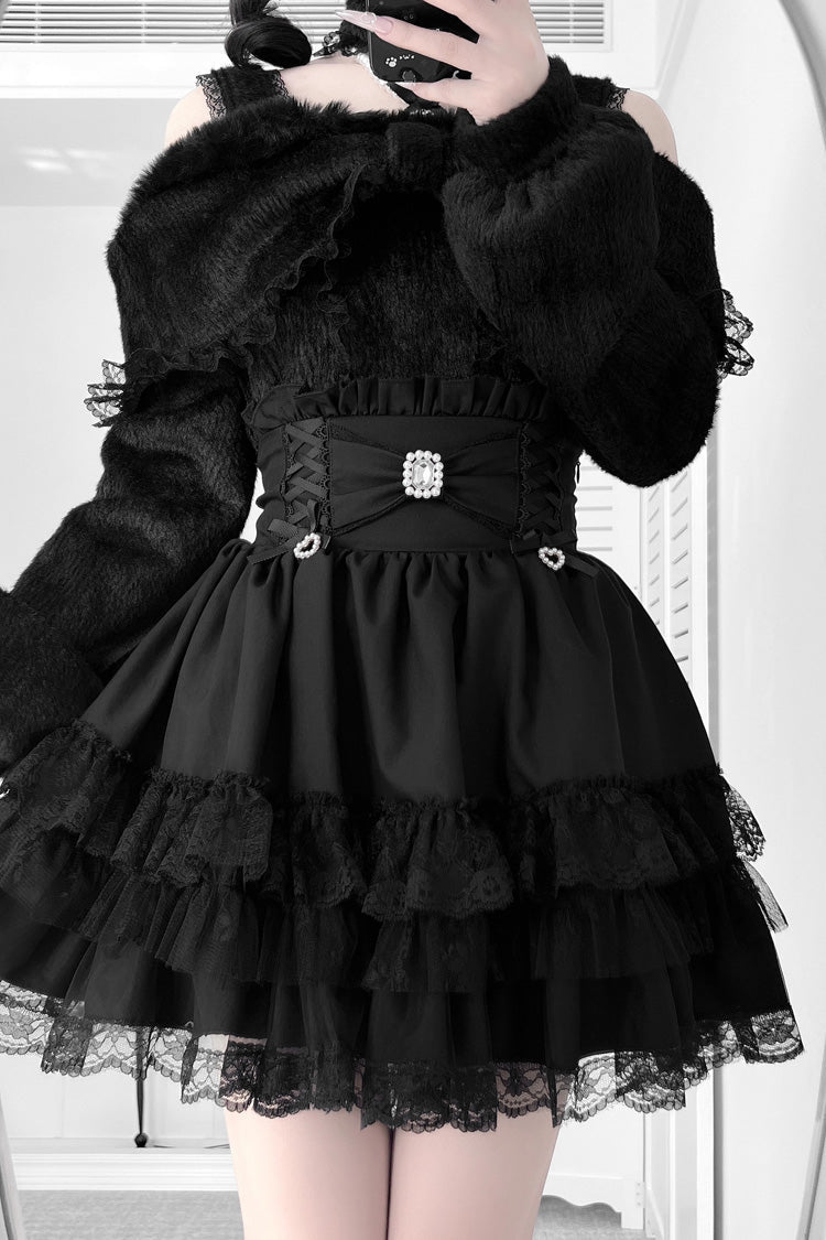Lolita Skirt - Jirai Kei Triple-layered Printed, 3 Colors, Bow Detail, Lace Trim, Ruffled - additional product view 10