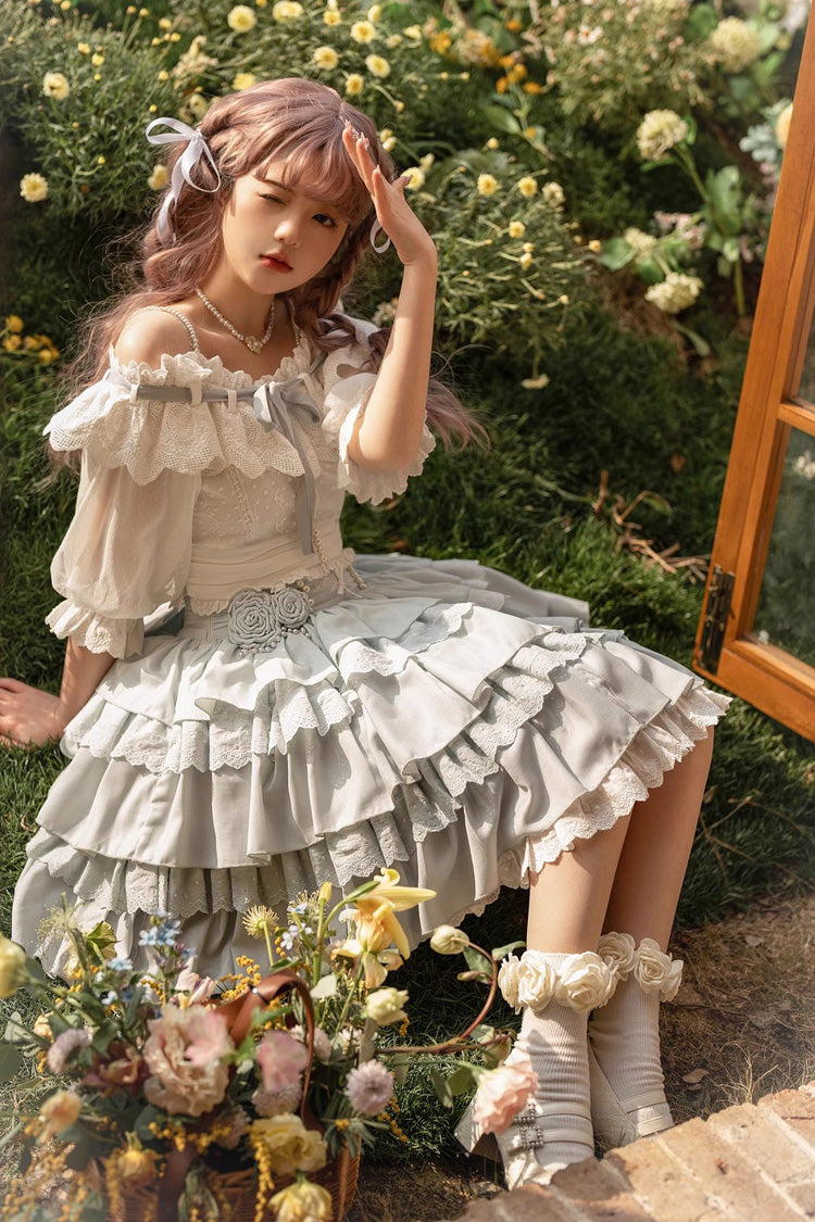 Lolita Skirt - Light Blue Rose Multi-layer, Blue, Sweet Style, Ruffled - additional product view 5