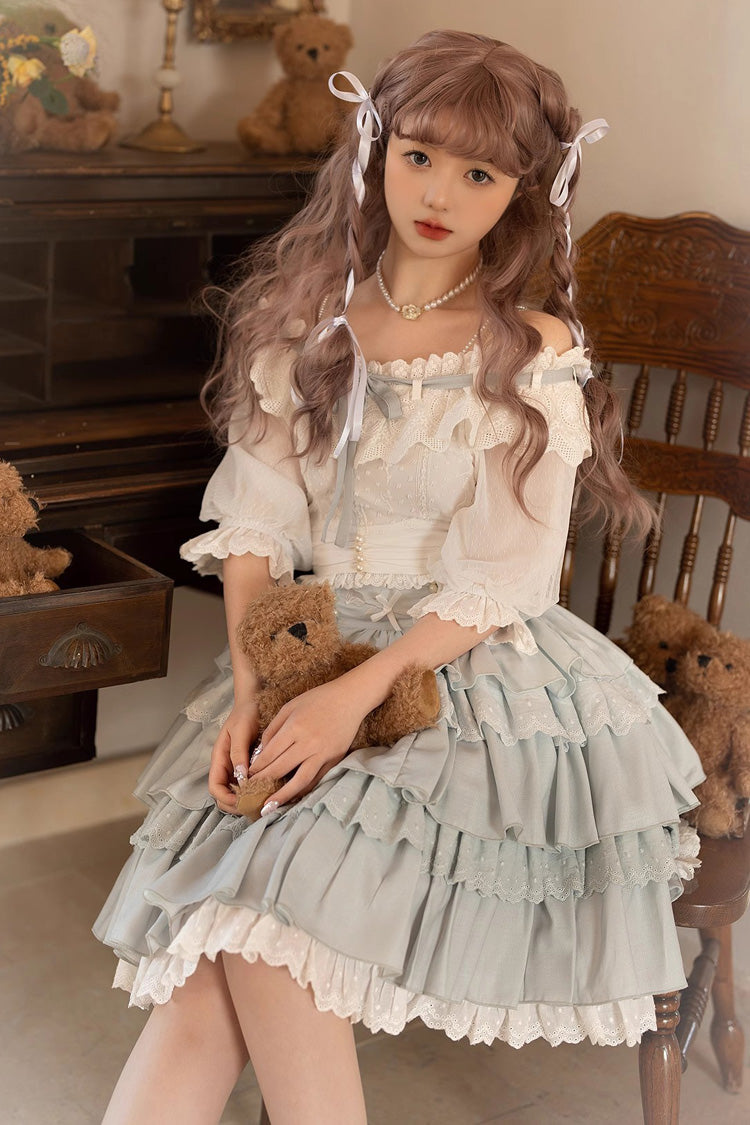 Lolita Skirt - Light Blue Rose Multi-layer, Blue, Sweet Style, Ruffled - additional product view 6