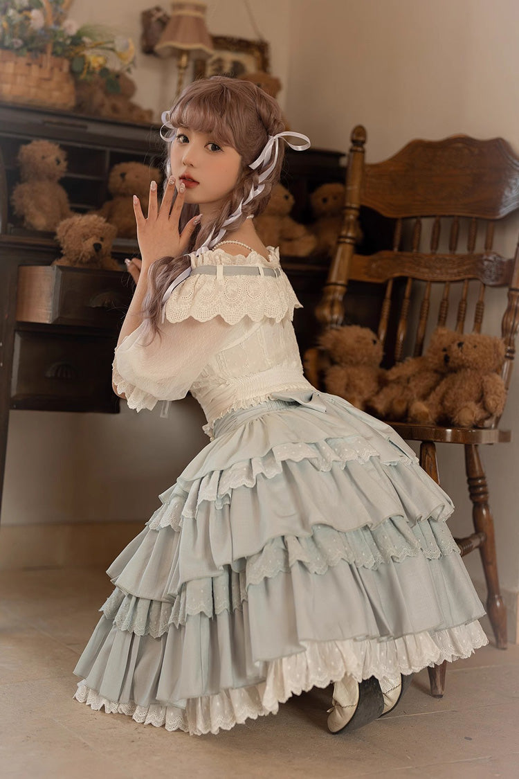 Lolita Skirt - Light Blue Rose Multi-layer, Blue, Sweet Style, Ruffled - additional product view 9