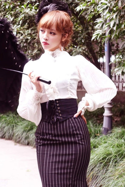 Lolita Skirt - Lorelei, Black, Striped, Printed, Layered - Lolita Coordinate Bottom - additional product view 3