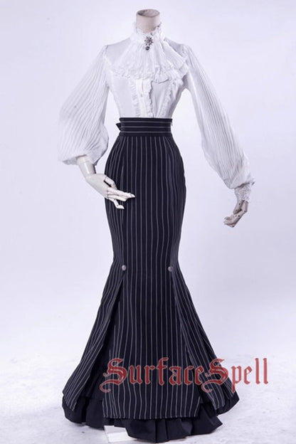 Lolita Skirt - Lorelei, Black, Striped, Printed, Layered - Lolita Coordinate Bottom - additional product view 4