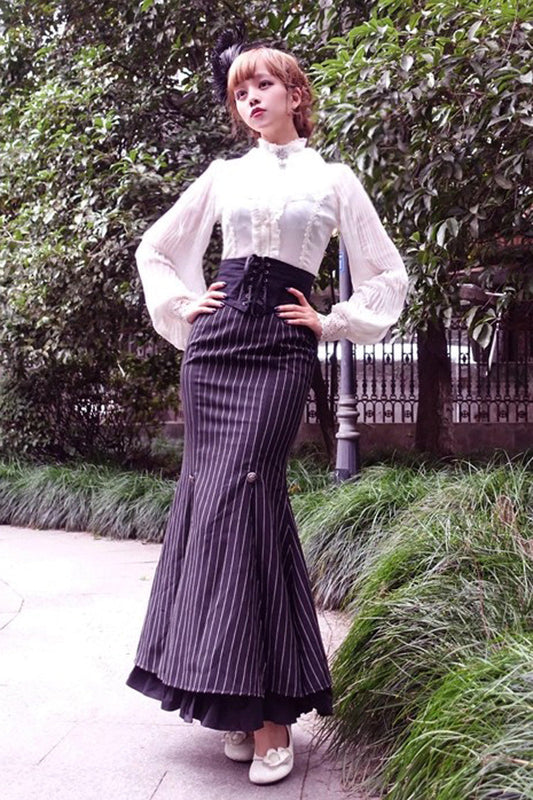 Lolita Skirt - Lorelei, Black, Striped, Printed, Layered - Lolita Coordinate Bottom - main product image