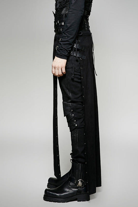 Lolita Skirt - Metal Buckle PU Leather, Black, Buckle Detail, Men's Style, Lace Trim - additional product view 2