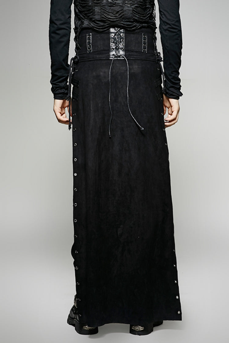 Lolita Skirt - Metal Buckle PU Leather, Black, Buckle Detail, Men's Style, Lace Trim - additional product view 3