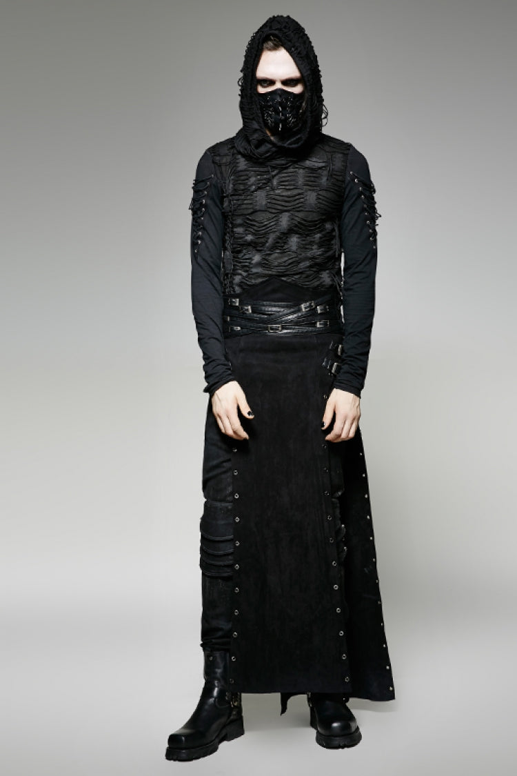 Lolita Skirt - Metal Buckle PU Leather, Black, Buckle Detail, Men's Style, Lace Trim - additional product view 4