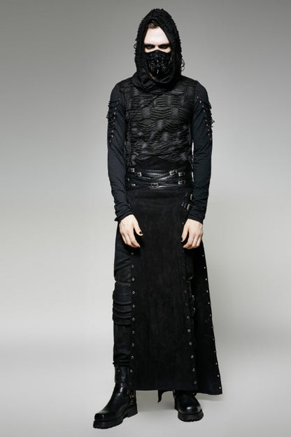 Lolita Skirt - Metal Buckle PU Leather, Black, Buckle Detail, Men's Style, Lace Trim - additional product view 4