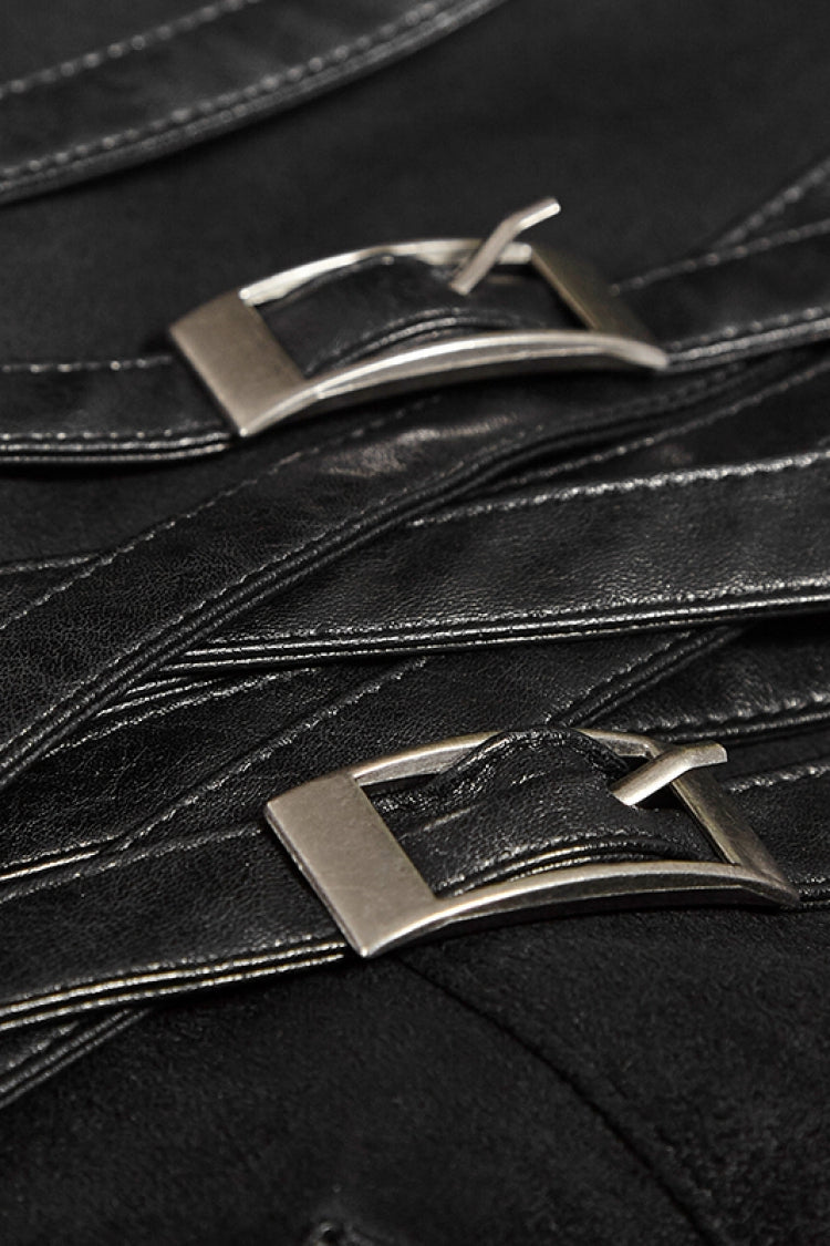 Lolita Skirt - Metal Buckle PU Leather, Black, Buckle Detail, Men's Style, Lace Trim - additional product view 6