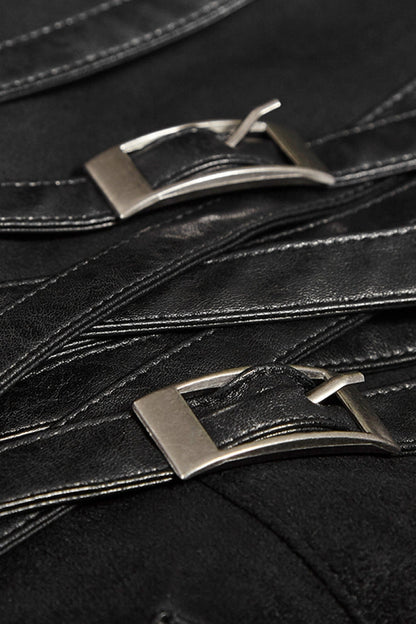 Lolita Skirt - Metal Buckle PU Leather, Black, Buckle Detail, Men's Style, Lace Trim - additional product view 6