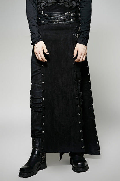 Lolita Skirt - Metal Buckle PU Leather, Black, Buckle Detail, Men's Style, Lace Trim - main product image