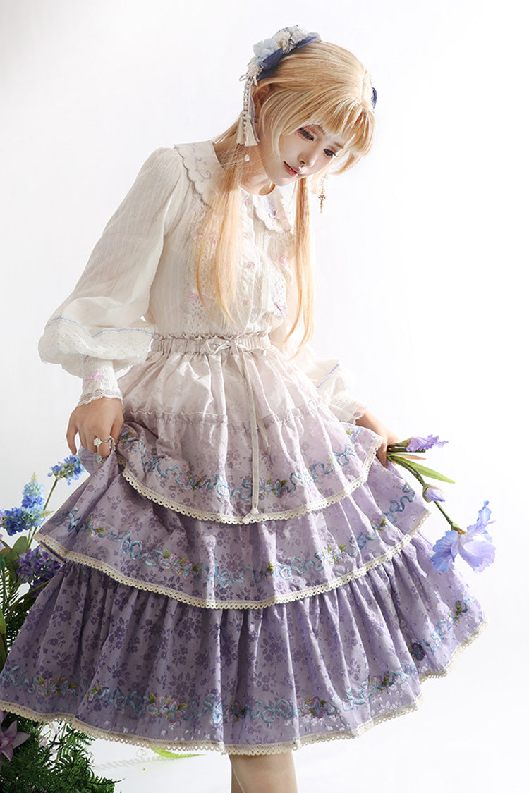 Lolita Skirt - Moonlight Iris, Purple, Embroidered, Layered, Sweet Style - additional product view 4