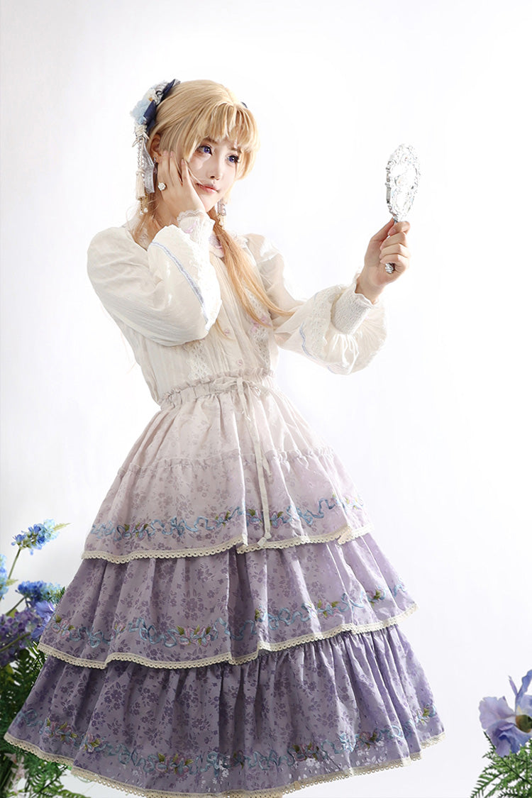Lolita Skirt - Moonlight Iris, Purple, Embroidered, Layered, Sweet Style - additional product view 6