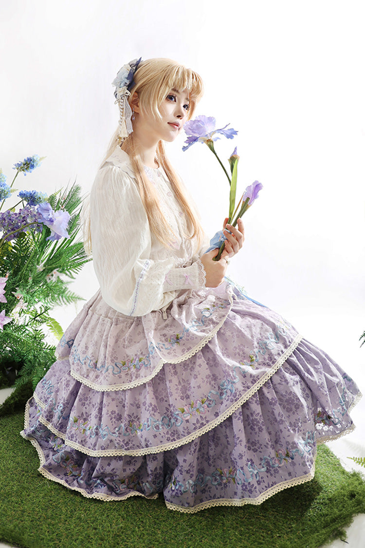 Lolita Skirt - Moonlight Iris, Purple, Embroidered, Layered, Sweet Style - additional product view 8