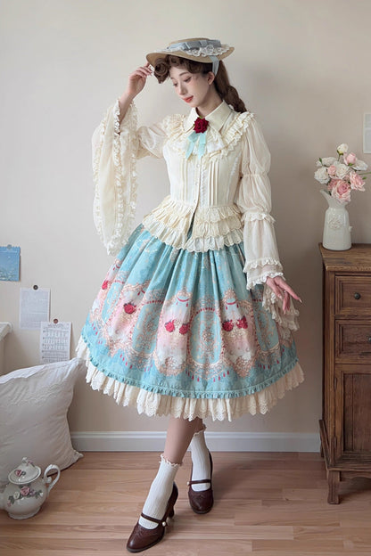 Lolita Skirt - Moonlit Garden Secret, Blue, Sweet Style, Lace Trim, Ruffled - additional product view 3