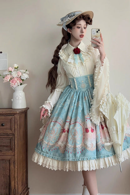 Lolita Skirt - Moonlit Garden Secret, Blue, Sweet Style, Lace Trim, Ruffled - additional product view 4