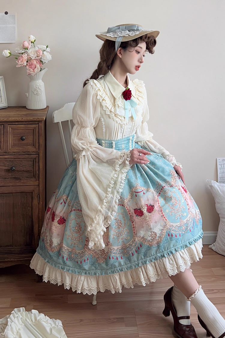 Lolita Skirt - Moonlit Garden Secret, Blue, Sweet Style, Lace Trim, Ruffled - additional product view 5