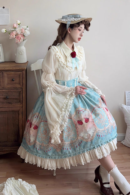 Lolita Skirt - Moonlit Garden Secret, Blue, Sweet Style, Lace Trim, Ruffled - additional product view 5