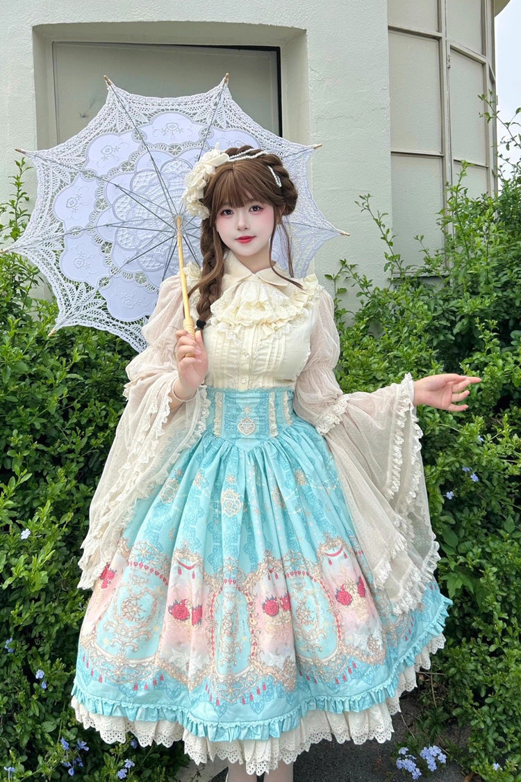 Lolita Skirt - Moonlit Garden Secret, Blue, Sweet Style, Lace Trim, Ruffled - additional product view 7