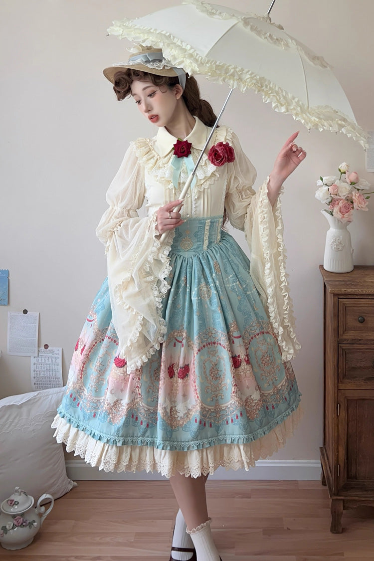 Lolita Skirt - Moonlit Garden Secret, Blue, Sweet Style, Lace Trim, Ruffled - main product image