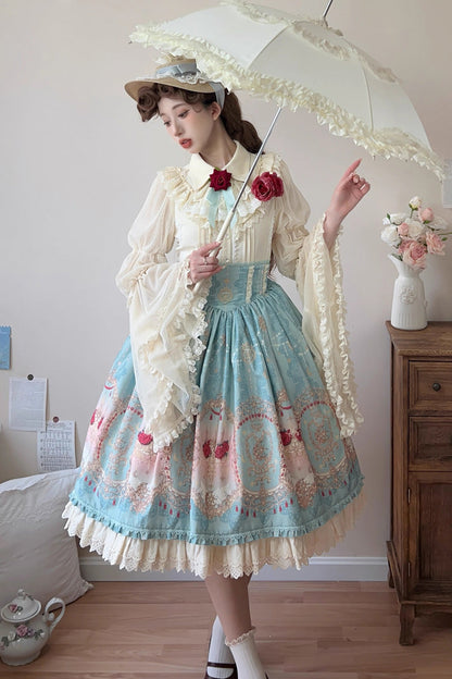 Lolita Skirt - Moonlit Garden Secret, Blue, Sweet Style, Lace Trim, Ruffled - main product image