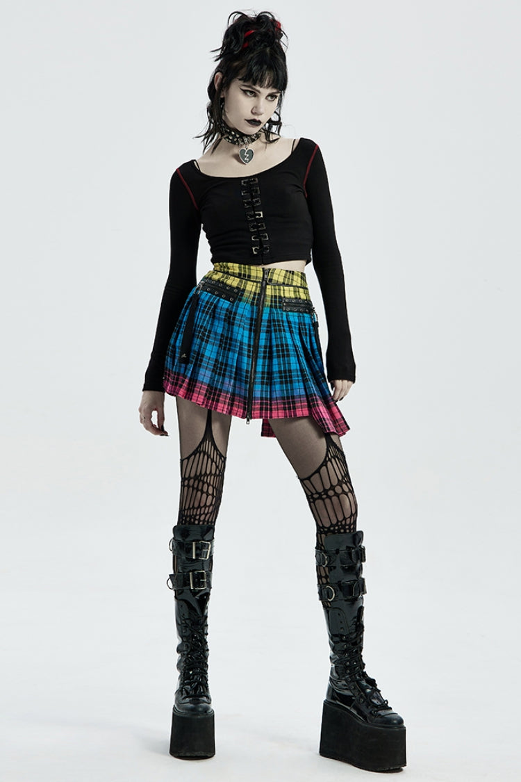 Lolita Skirt - Multi-color Plaid Print Pockets, Multi-Color, Plaid, Zipper Detail - additional product view 4