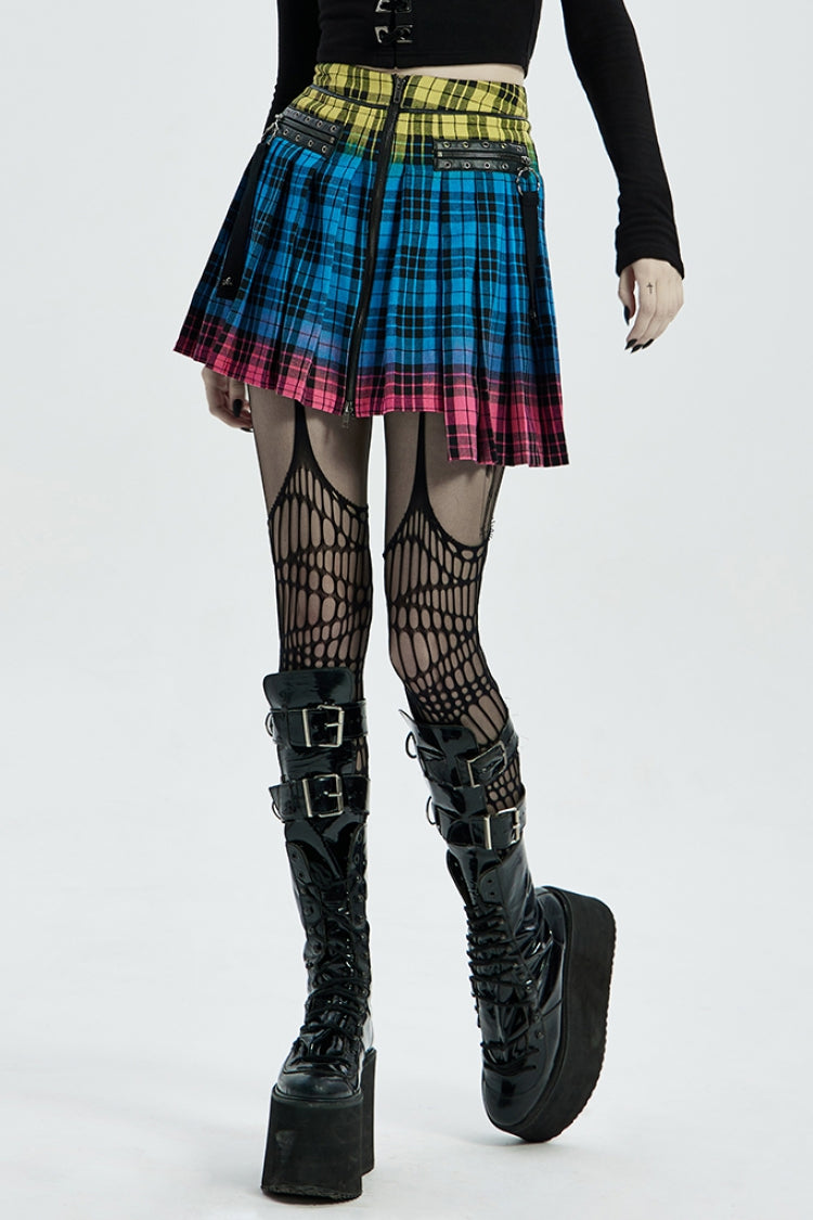 Lolita Skirt - Multi-color Plaid Print Pockets, Multi-Color, Plaid, Zipper Detail - main product image