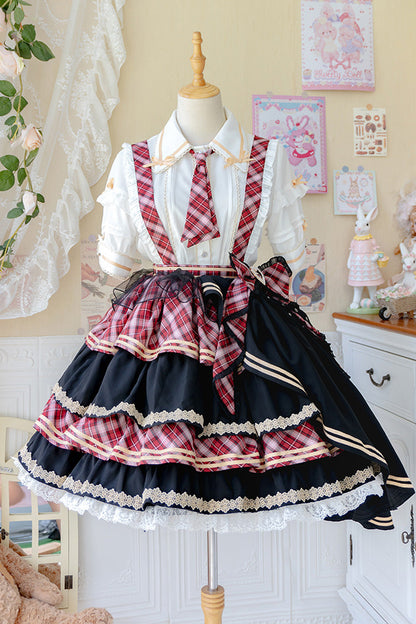 Lolita Skirt - Multi-layer Print, 3 Colors, Printed, Sweet Style, Bow Detail - main product image