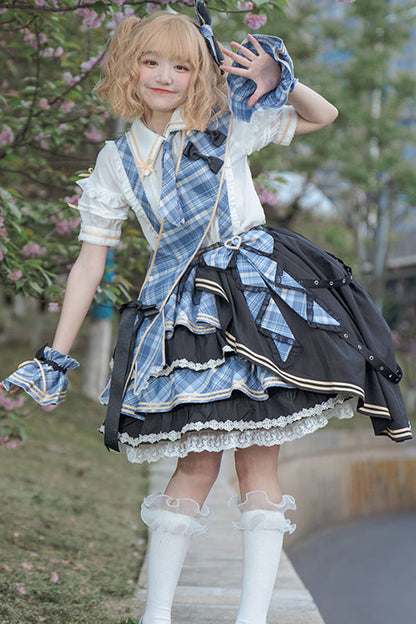 Lolita Skirt - Multi-layer Print, 3 Colors, Printed, Sweet Style, Bow Detail - S Blue / M Blue / L Blue option