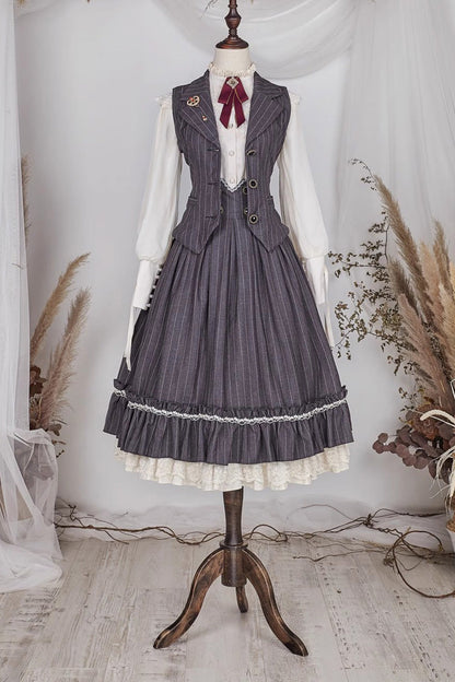 Lolita Skirt - Multi-layer Striped Print, 3 Colors, Striped, High Waist, Ruffled - additional product view 21
