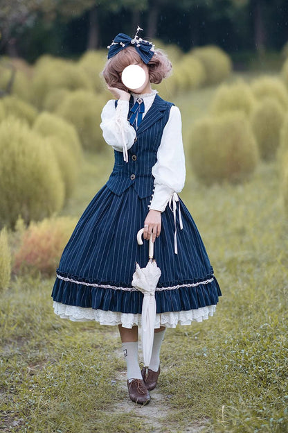 Lolita Skirt - Multi-layer Striped Print, 3 Colors, Striped, High Waist, Ruffled - main product image