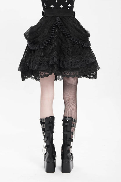 Lolita Skirt - Multi-layered, Black, Buckle Detail, Women's Style, Ruffled - additional product view 2