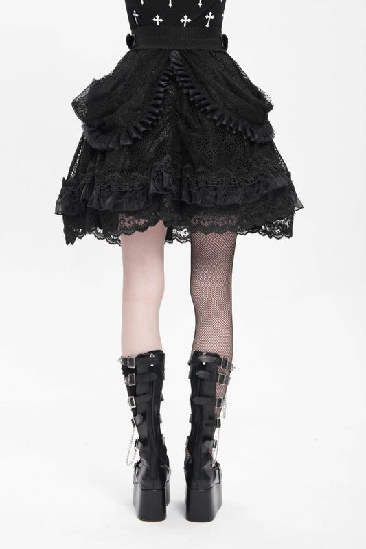 Lolita Skirt - Multi-layered, Black, Buckle Detail, Women's Style, Ruffled - additional product view 2
