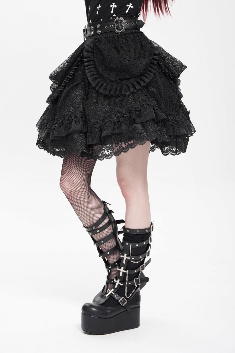 Lolita Skirt - Multi-layered, Black, Buckle Detail, Women's Style, Ruffled - additional product view 4